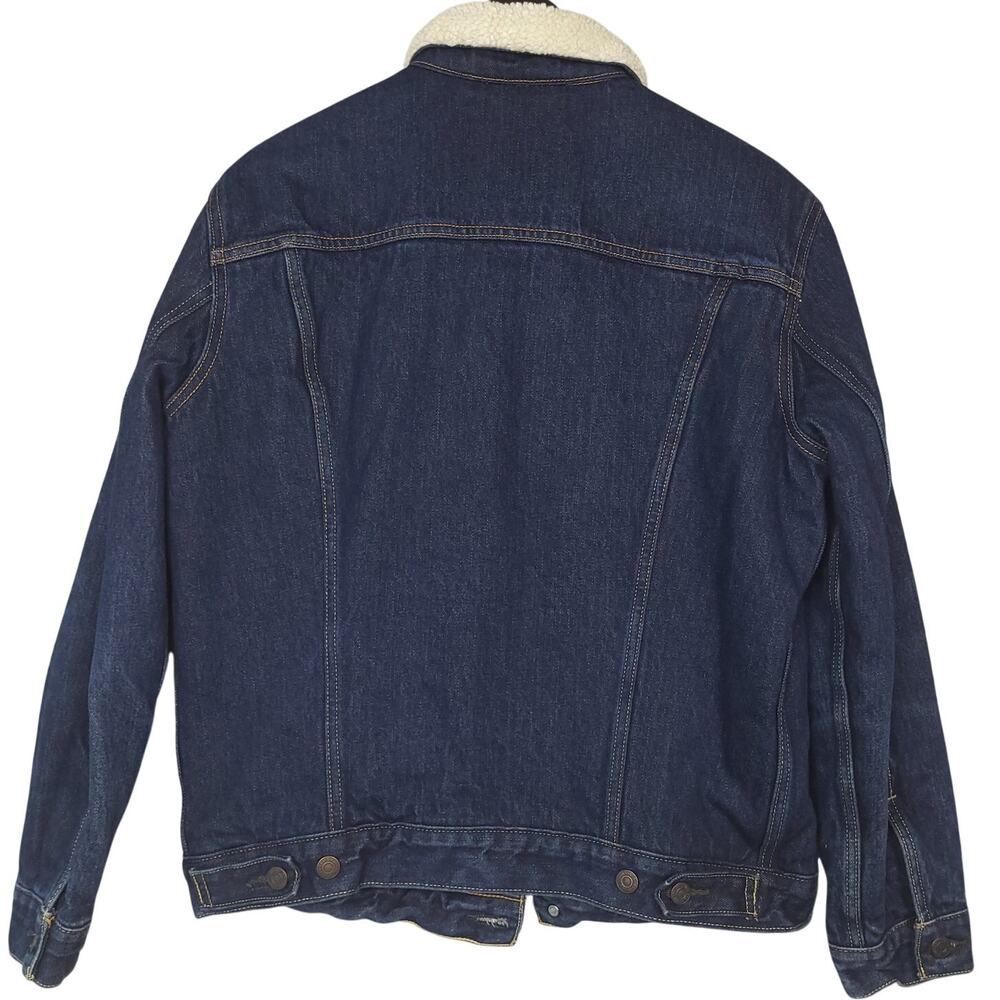 Vintage Levi's Men's Sherpa Lined Denim Trucker Jacket M Dark Wash Blue EUC - Picture 3 of 11
